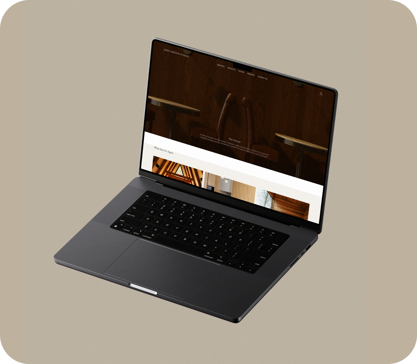 Crux mobile desktop on laptop mockup