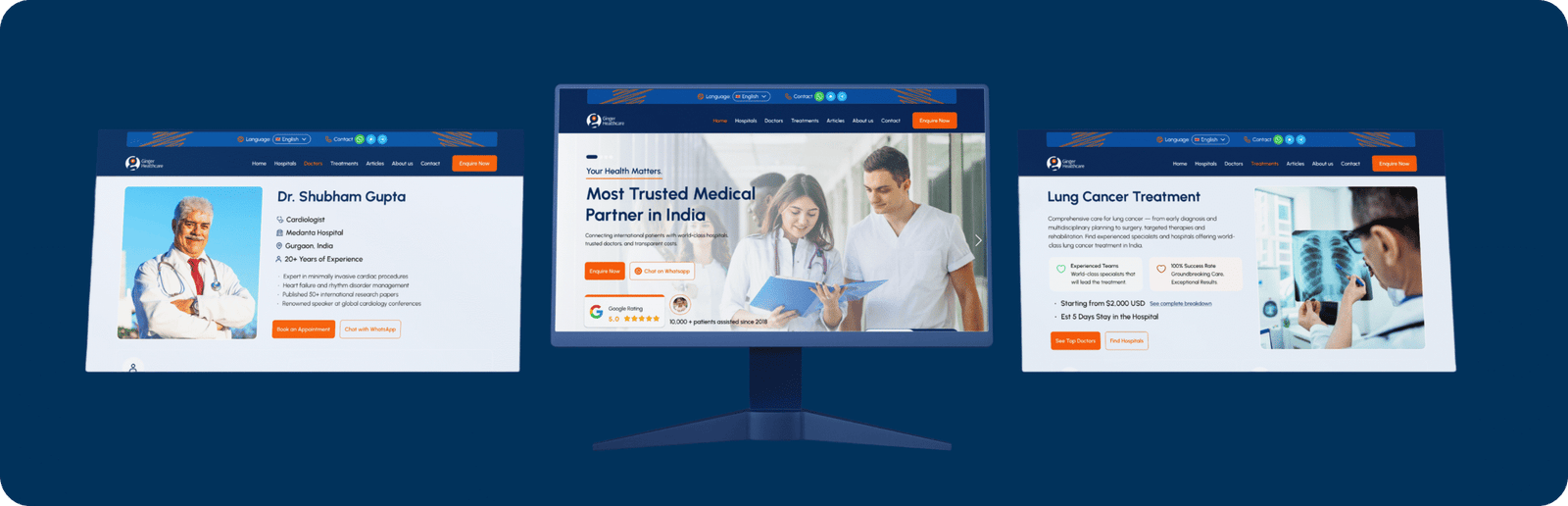 Ginger healthcare desktop mockups