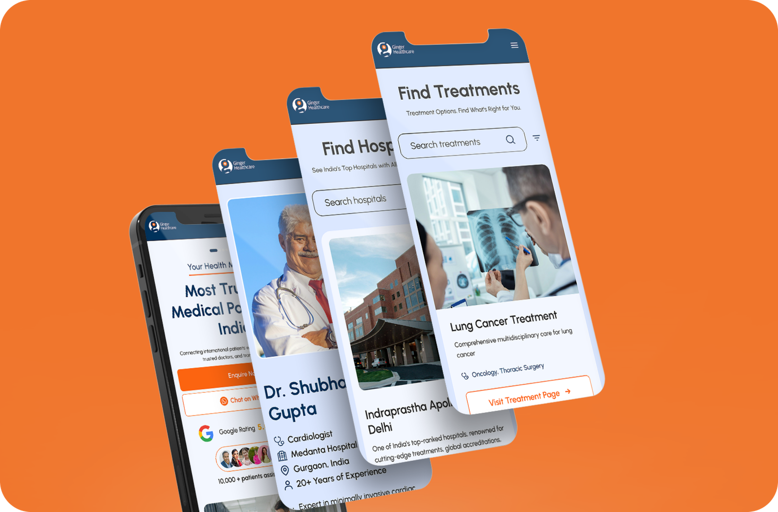 Ginger healtchare mobile mockups